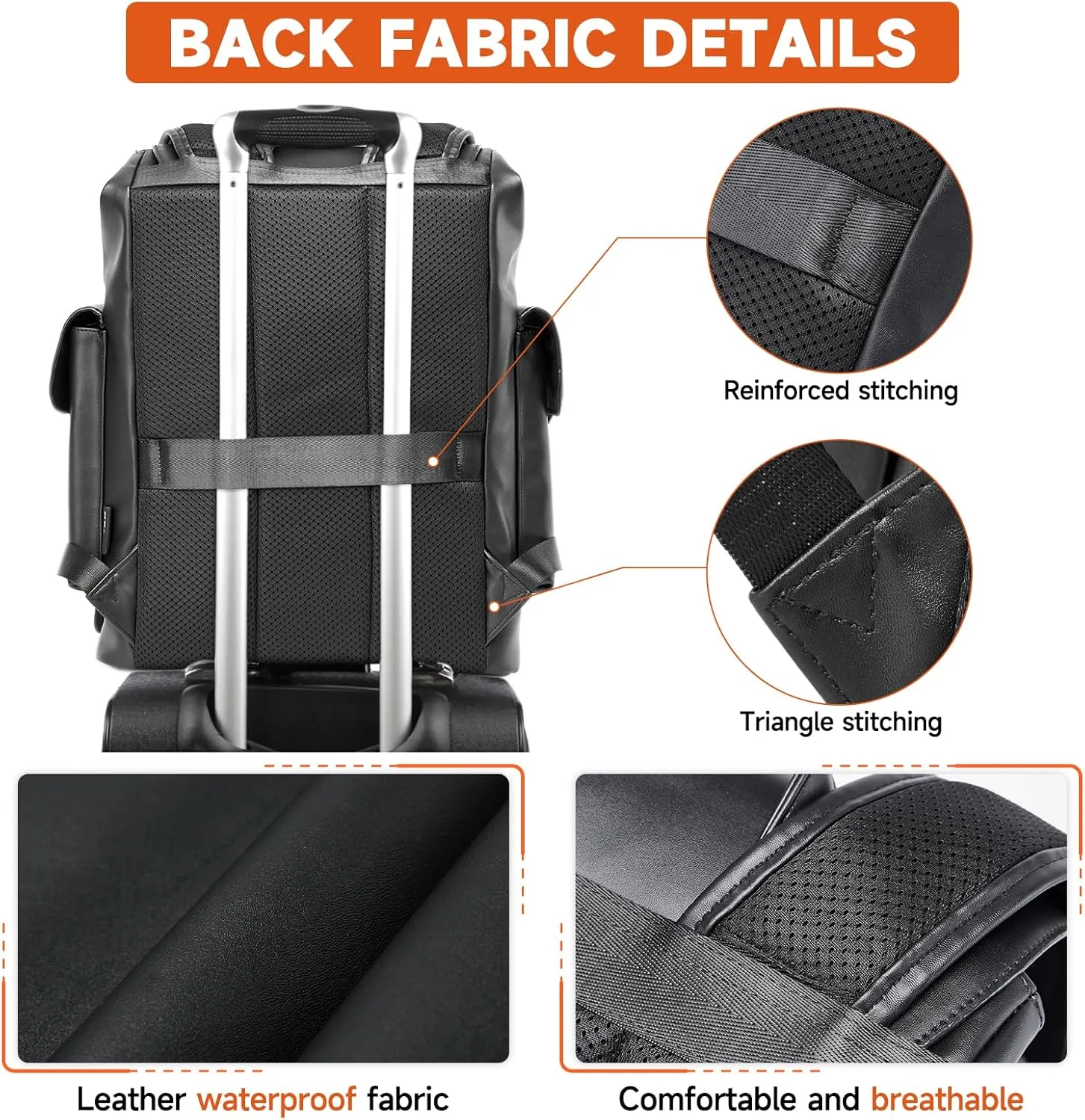 Leather Backpack Waterproof Fit 15.6 Inch Laptop Vintage Drawstring Design Large Capacity Travel Sports Outdoor Casual Black Men Women College Backpack