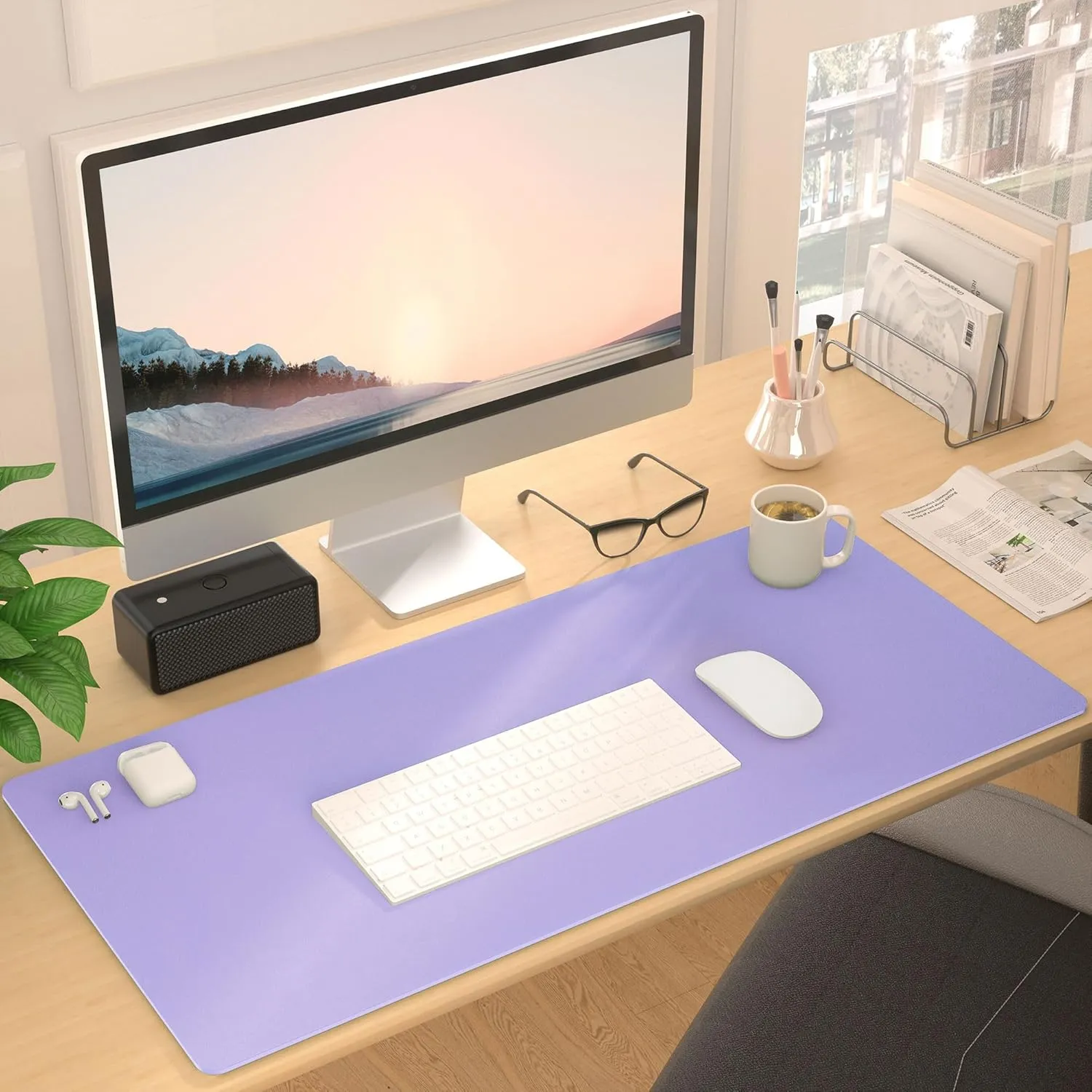 Leather Desk Pad Protector, Mouse Pad, Non-Slip Computer Mat for Desk, PU Leather Office Desk Mat for Home & Office, Waterproof Laptop Desk Blotter for Keyboard and Mouse, Taro Purple (15.7''X31.5'')
