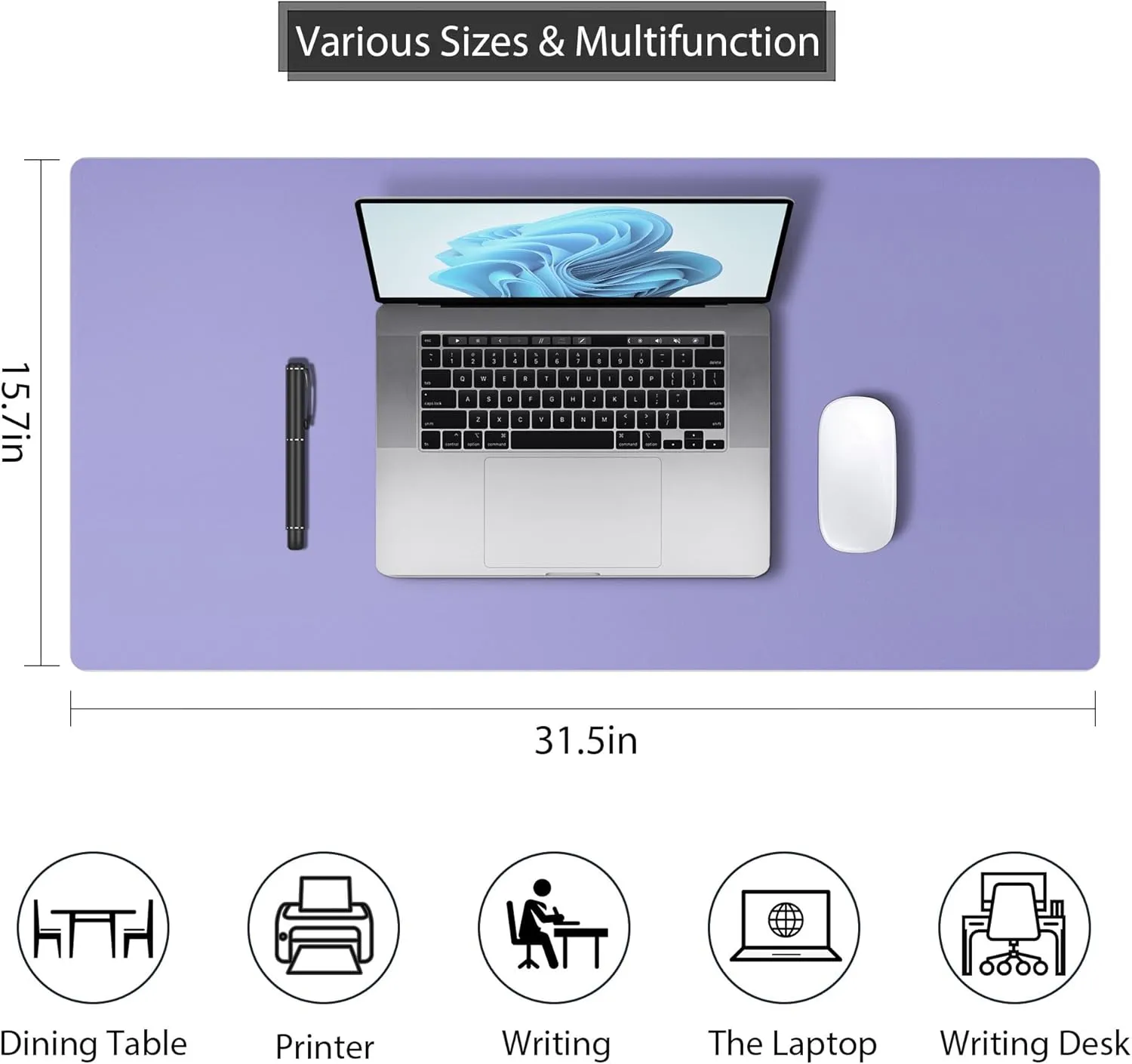 Leather Desk Pad Protector, Mouse Pad, Non-Slip Computer Mat for Desk, PU Leather Office Desk Mat for Home & Office, Waterproof Laptop Desk Blotter for Keyboard and Mouse, Taro Purple (15.7''X31.5'')