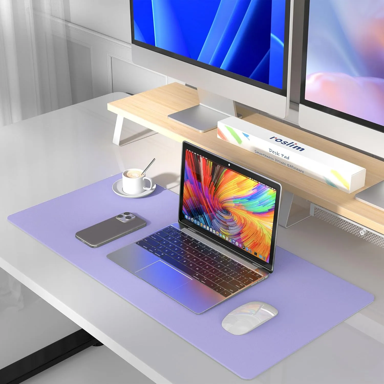 Leather Desk Pad Protector, Mouse Pad, Non-Slip Computer Mat for Desk, PU Leather Office Desk Mat for Home & Office, Waterproof Laptop Desk Blotter for Keyboard and Mouse, Taro Purple (15.7''X31.5'')