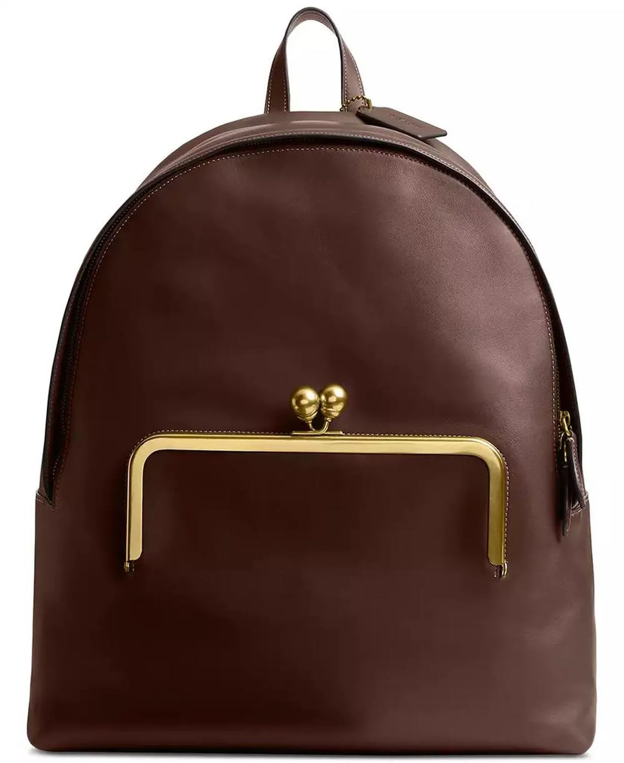 Leather Kisslock Large Frame Backpack