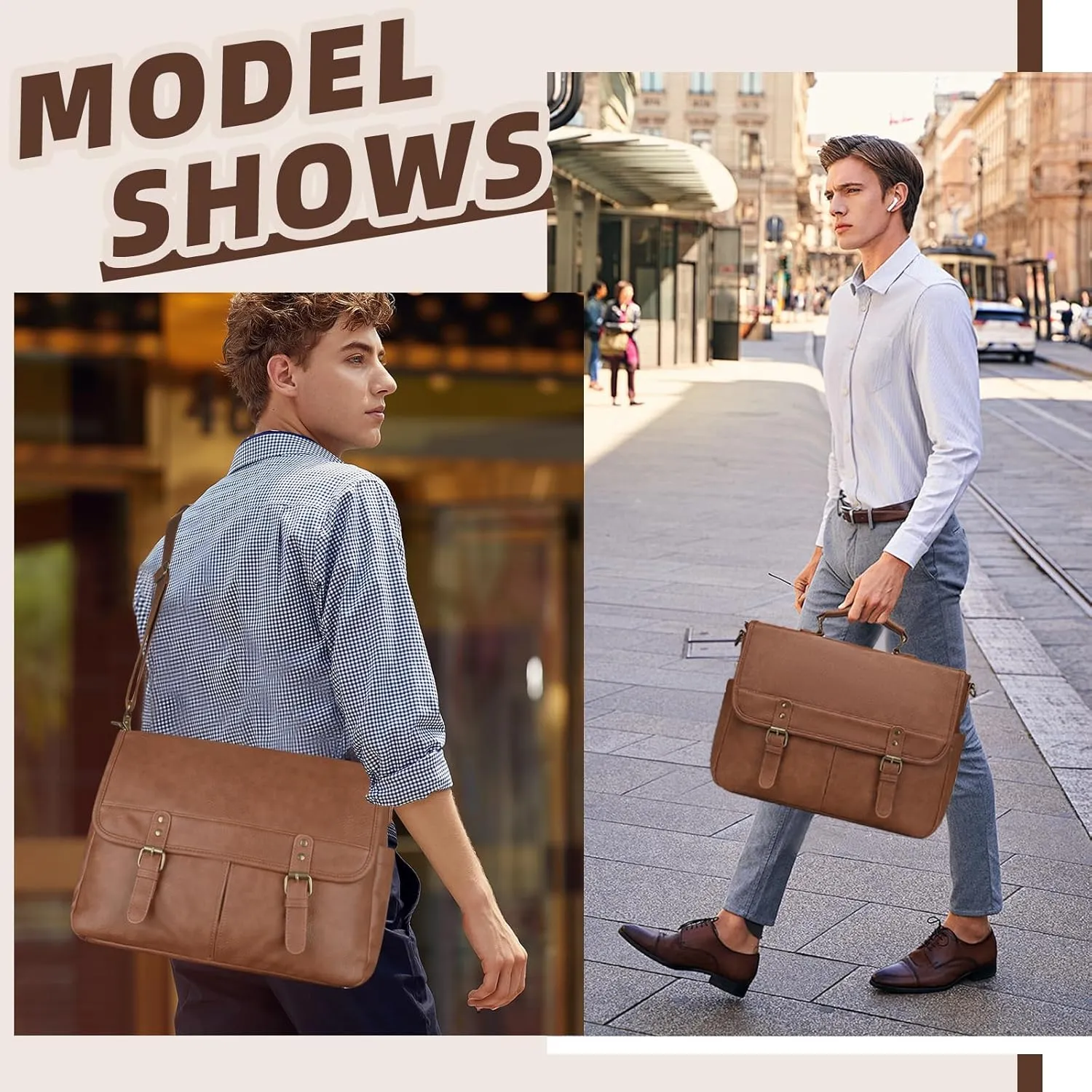 Leather Messenger Bag for Men, 15.6 Inch Laptop Briefcase Large Computer Satchel Shoulder Bag for Work/Business/Travel