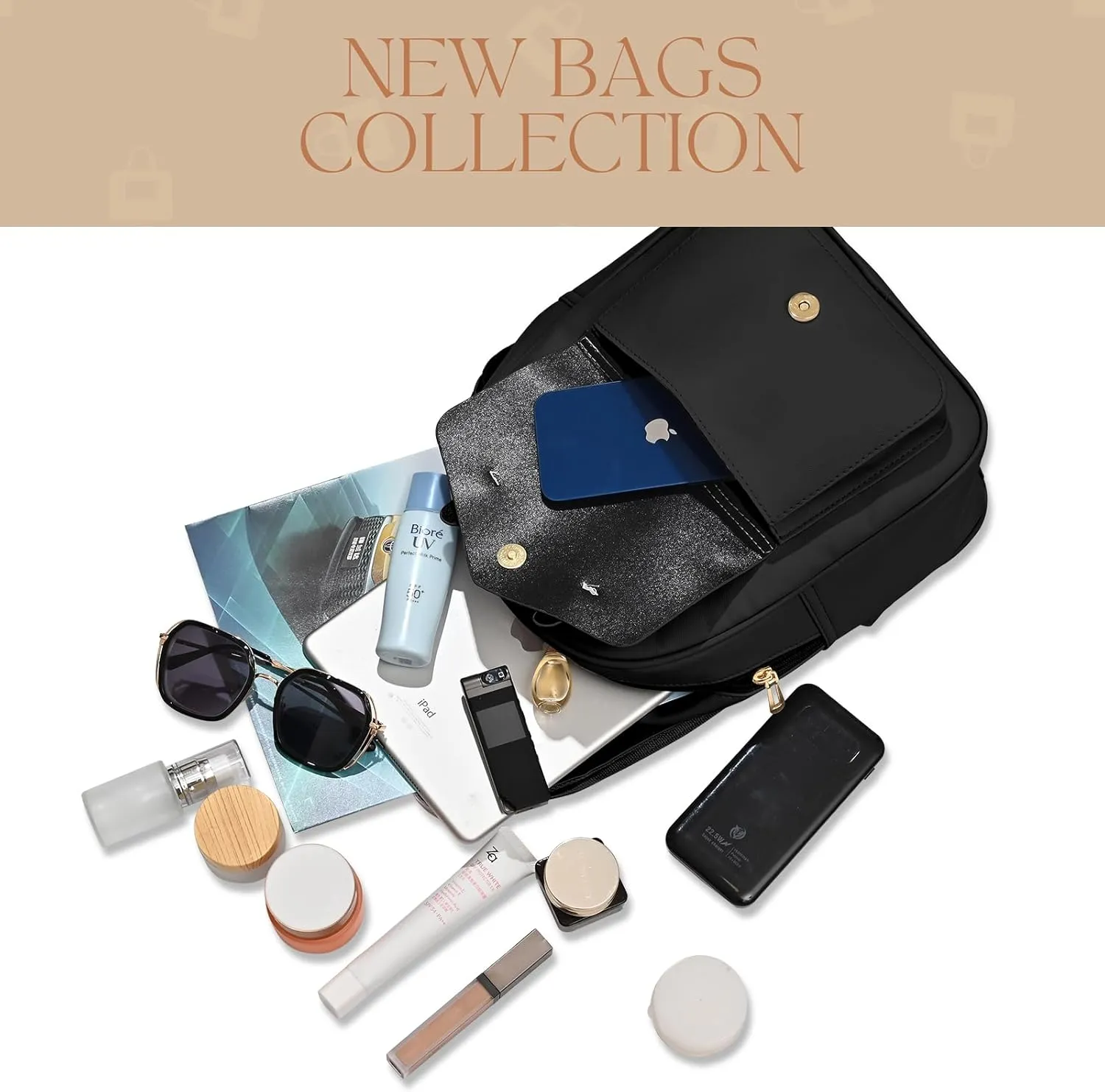 Leather Mini Backpack Purse for Women 3-Piece Set Floral Cute Small Casual Travel School Daypacks Little Wallet Bag（Black）