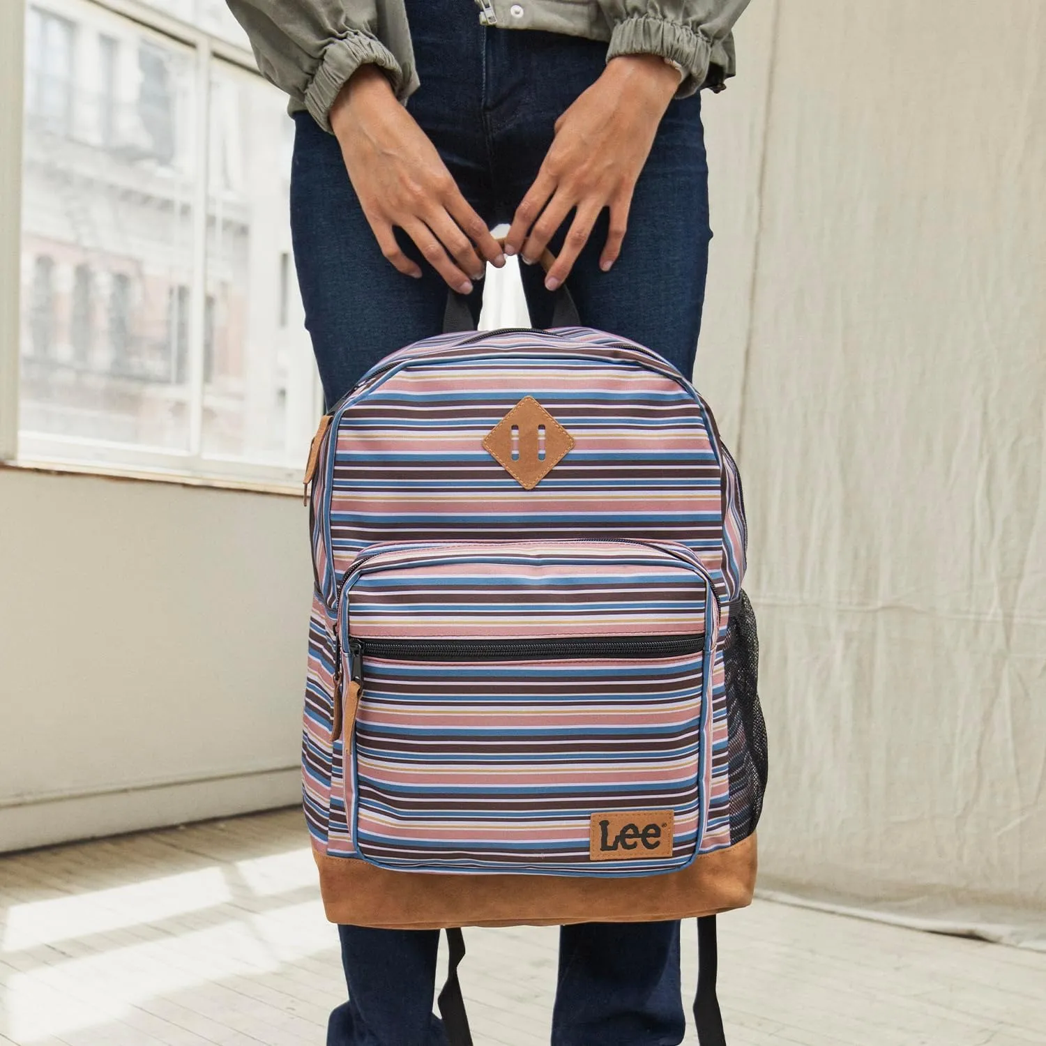 Lee Authentic Jeans Company Study Backpack for Class, Padded Laptop Sleeve Fits 15.6 Inch Notebook (Lee Stripe)