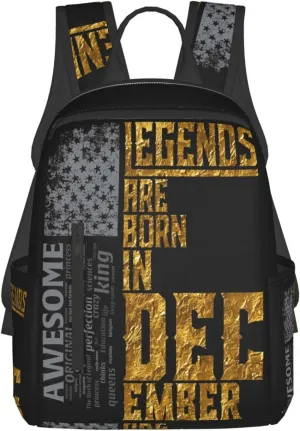 Legends Are Born In December Awesome Casual Backpacks Large Capacity Laptop Backpack Sports Rucksack Travel Daypack Adjustable Shoulder Strap Work Bag for Outdoor Camping