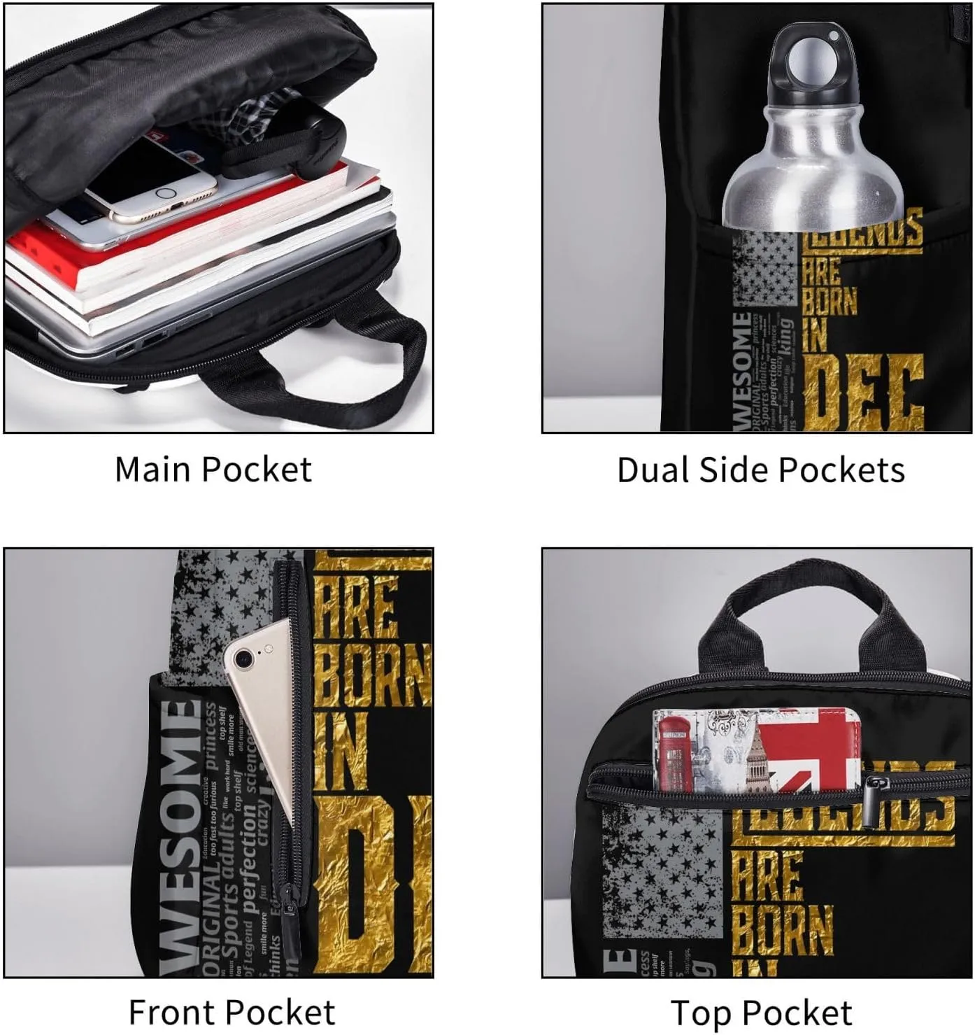 Legends Are Born In December Awesome Casual Backpacks Large Capacity Laptop Backpack Sports Rucksack Travel Daypack Adjustable Shoulder Strap Work Bag for Outdoor Camping