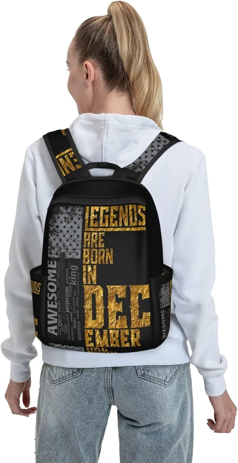 Legends Are Born In December Awesome Casual Backpacks Large Capacity Laptop Backpack Sports Rucksack Travel Daypack Adjustable Shoulder Strap Work Bag for Outdoor Camping