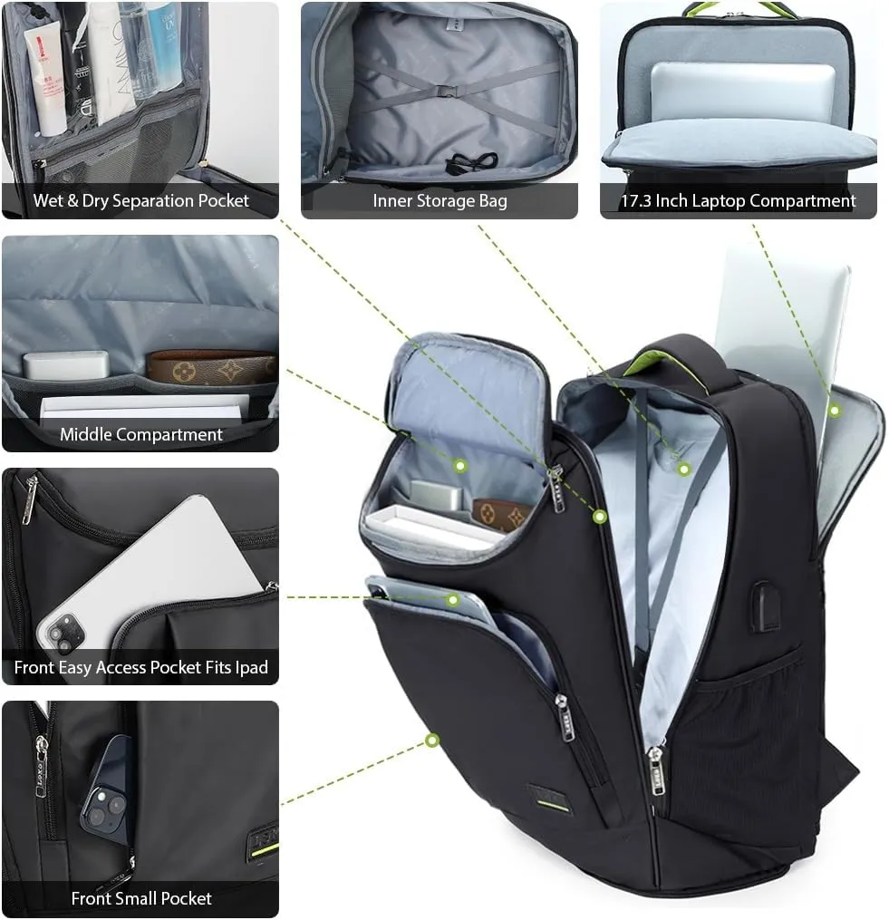 Lekebobor Travel Rolling Backpack, Waterproof Backpack with Wheels for Adults Women and Men,Business and Travel Commuter,15.6 inch Airline Approved Travel Backpack,Black