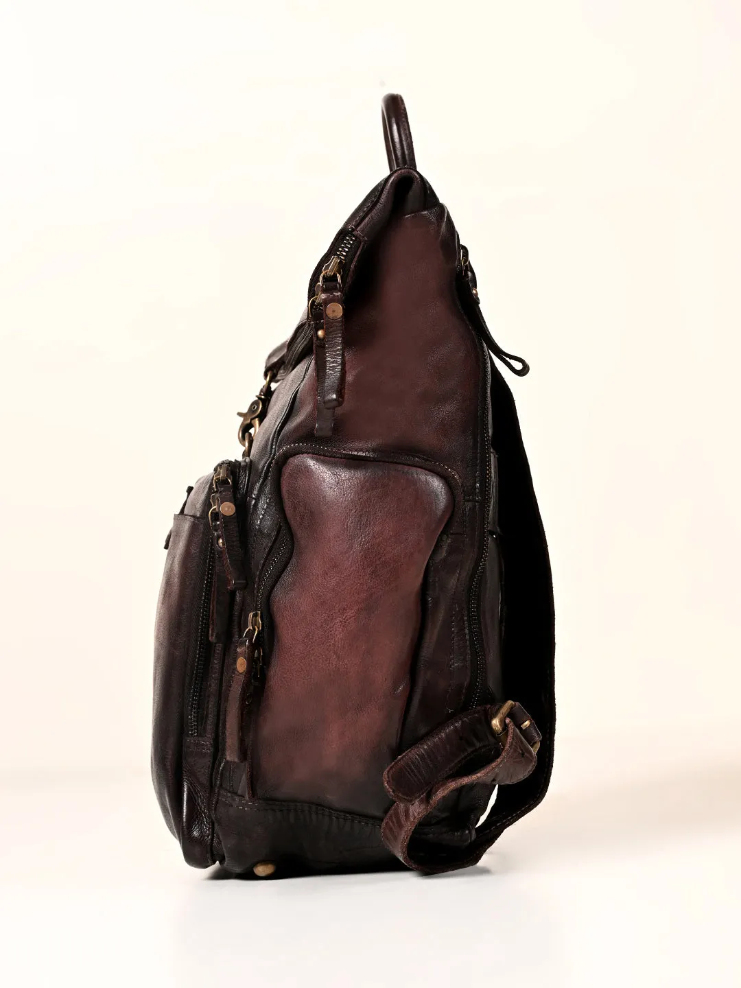 Leo: Real Leather Brown With Wash Effect Backpack by Art N Vintage
