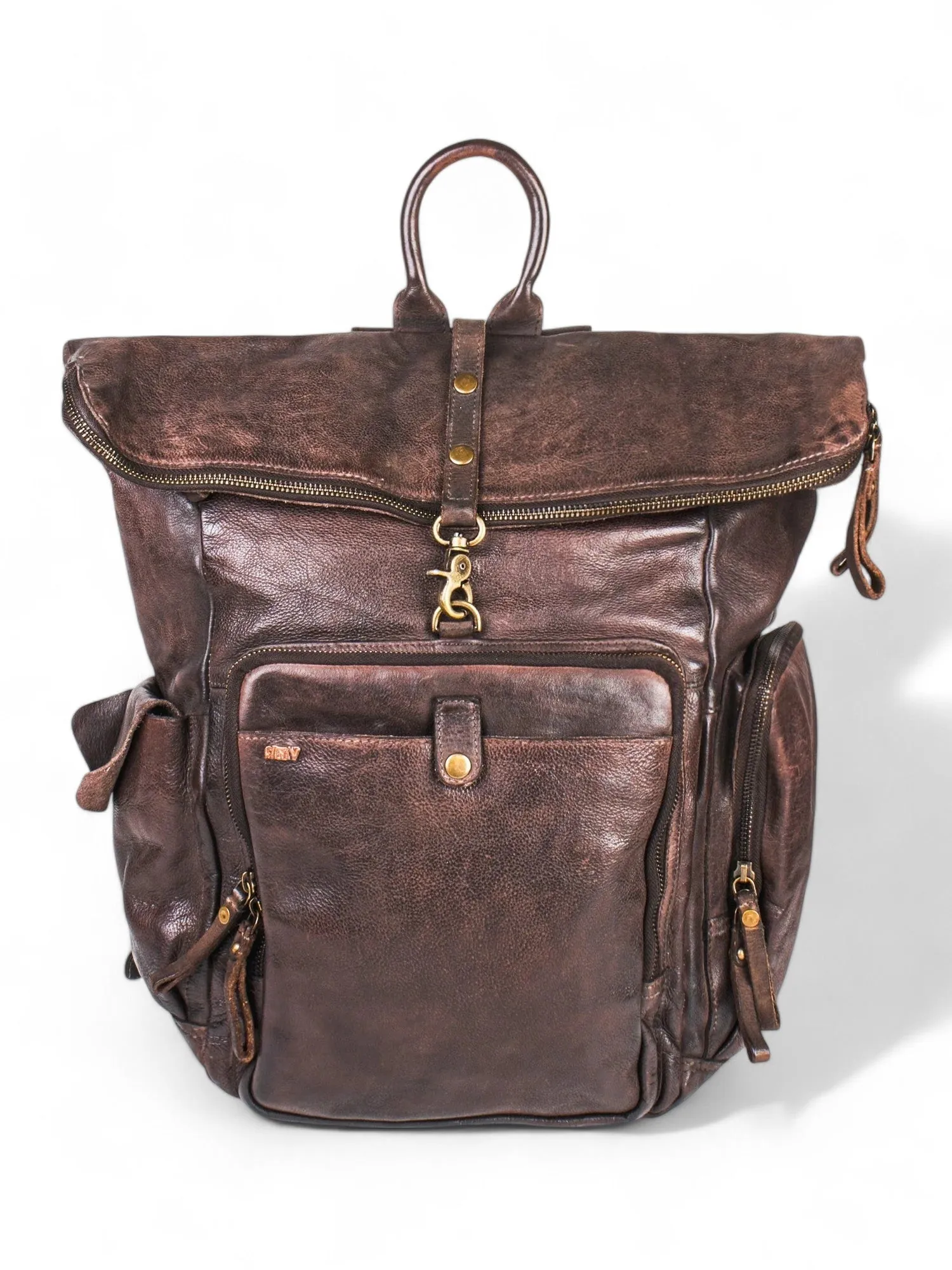 Leo: Real Leather Brown With Wash Effect Backpack by Art N Vintage