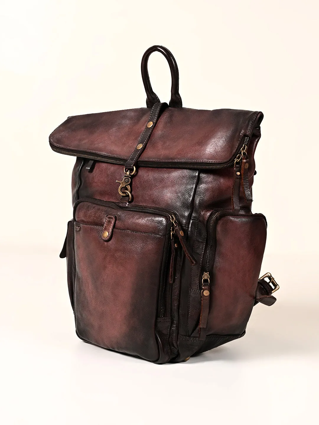 Leo: Real Leather Brown With Wash Effect Backpack by Art N Vintage