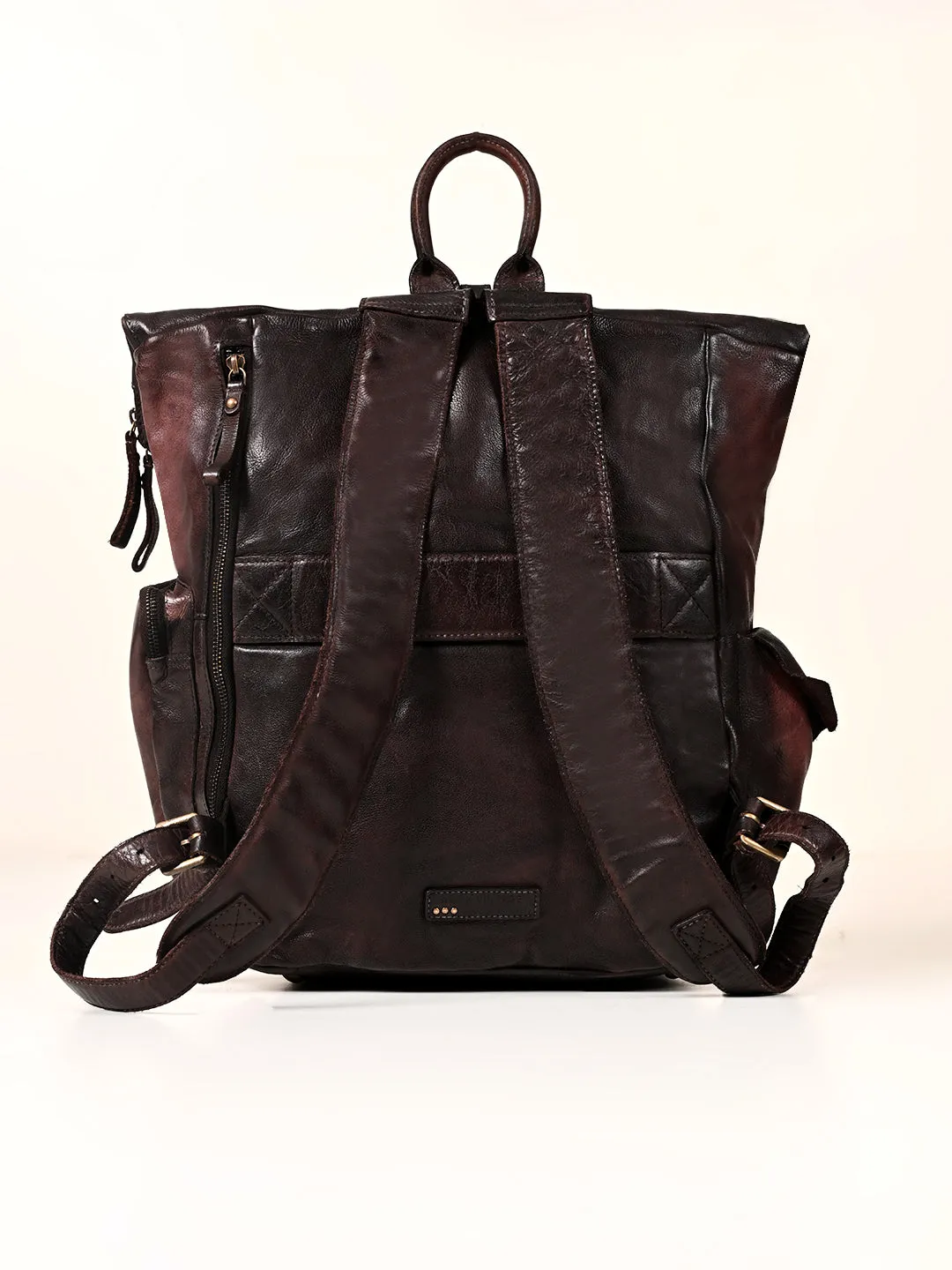 Leo: Real Leather Brown With Wash Effect Backpack by Art N Vintage