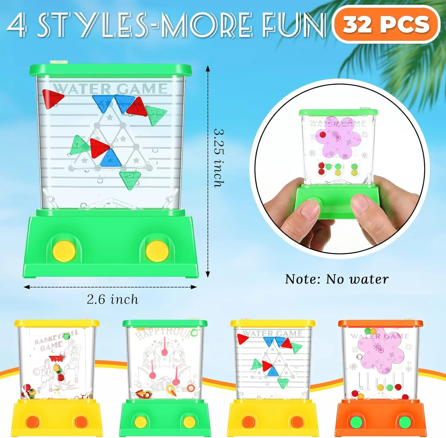Lewtemi 32 Pcs Handheld Water Game Arcade Water Ring Mini Basketball Flower Toss Rings Fish Water Game 90s Toys Retro Pastime for Party Travel Stocking Without Water(Fresh Style)