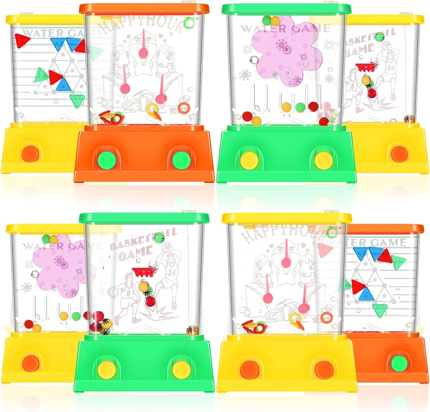 Lewtemi 32 Pcs Handheld Water Game Arcade Water Ring Mini Basketball Flower Toss Rings Fish Water Game 90s Toys Retro Pastime for Party Travel Stocking Without Water(Fresh Style)