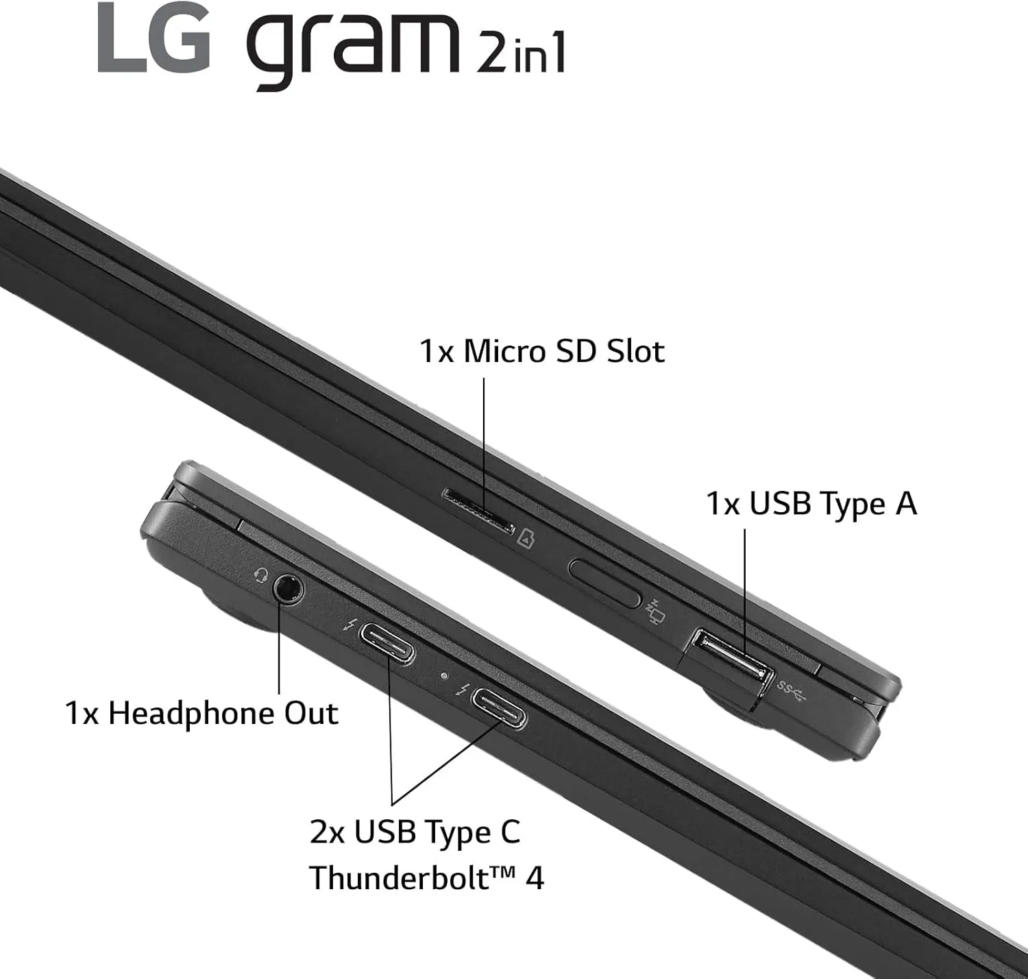 LG gram (2022) 14T90Q 2-in-1 Tablet Laptop, 14" (1920 x 1200) IPS Display, Intel Evo 12th Gen i7 1260P Processor, 16GB LPDDR5, 1TB NVMe SSD, FHD Webcam, WiFi 6E, Thunderbolt 4, Windows 11, Black