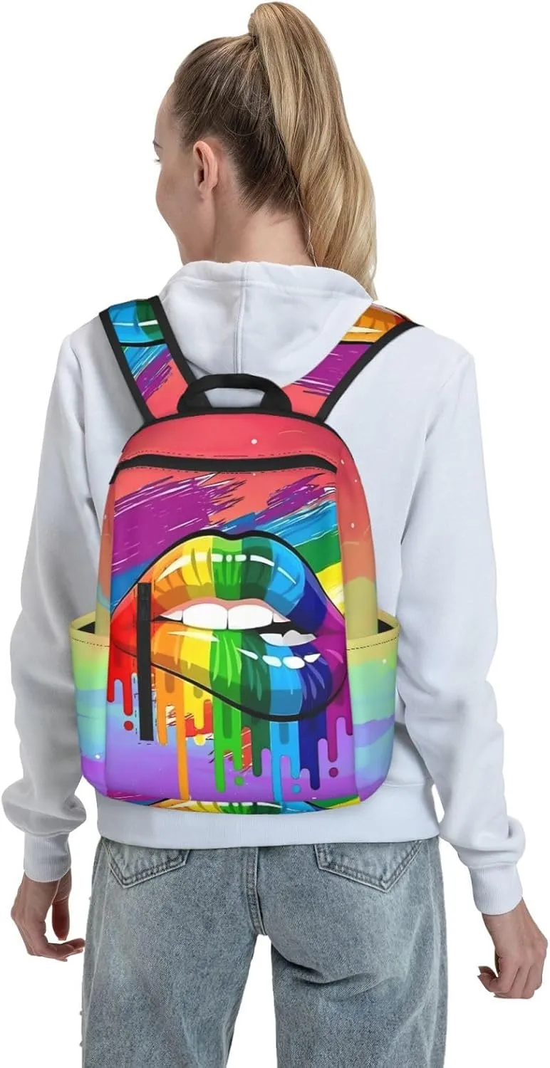 LGBT Gay Lesbian Pride Rainbow Lip Graffiti Heart Travel Laptop Backpack Casual Backpacks Double Shoulder Daypack Notebook Rucksack Work Bags Sports Bag for Gym Hiking Camping Beach