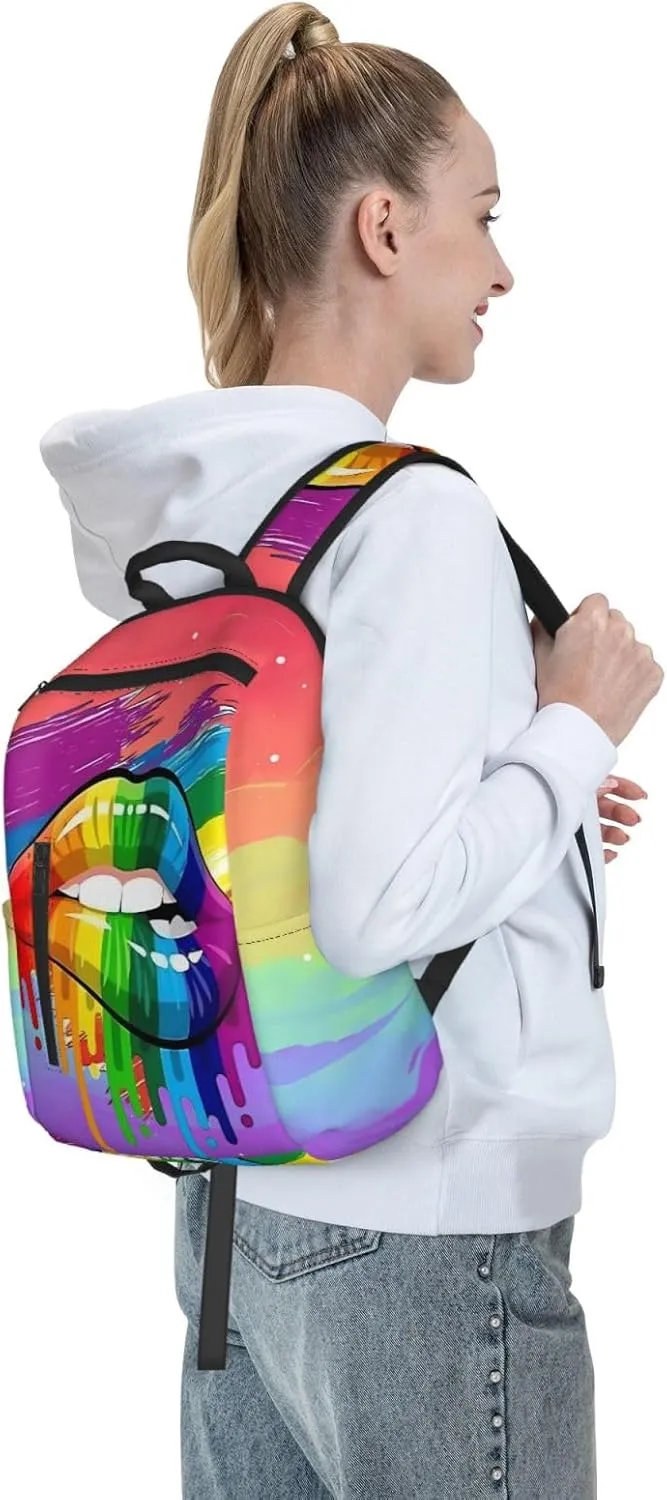 LGBT Gay Lesbian Pride Rainbow Lip Graffiti Heart Travel Laptop Backpack Casual Backpacks Double Shoulder Daypack Notebook Rucksack Work Bags Sports Bag for Gym Hiking Camping Beach