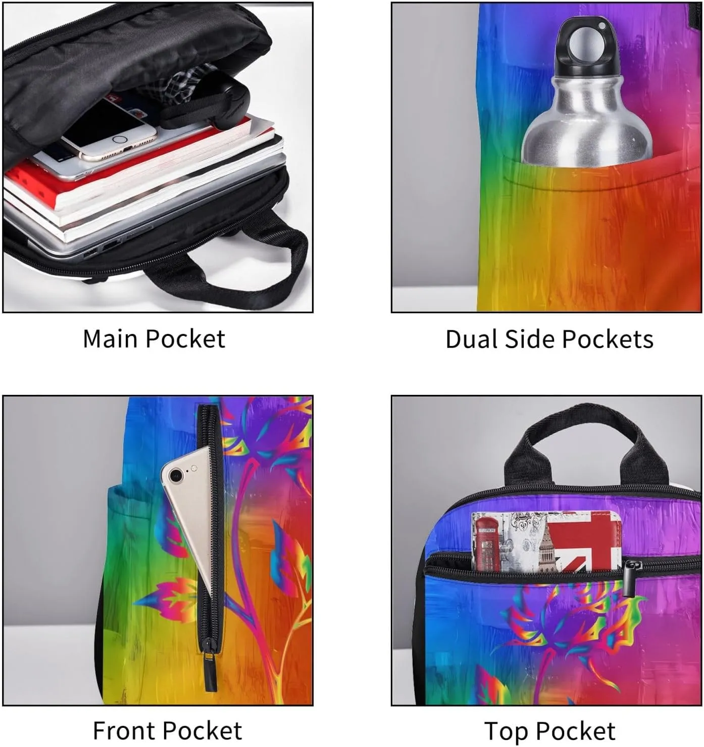 LGBT Gay Pride Rainbow Rose Travel Laptop Backpack Casual Backpacks Double Shoulder Daypack Notebook Rucksack Work Bags Sports Bag for Hiking Camping Beach