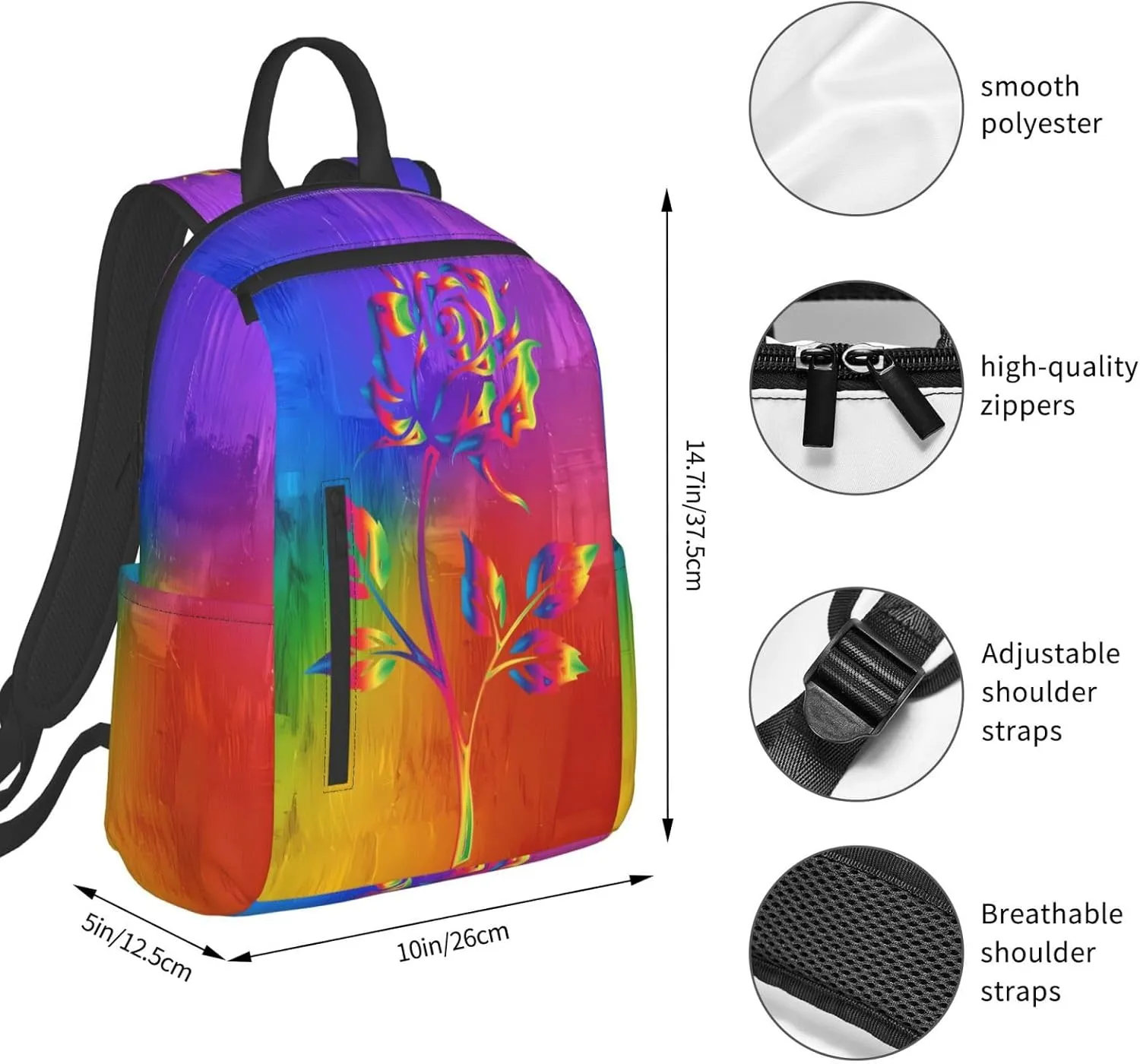 LGBT Gay Pride Rainbow Rose Travel Laptop Backpack Casual Backpacks Double Shoulder Daypack Notebook Rucksack Work Bags Sports Bag for Hiking Camping Beach
