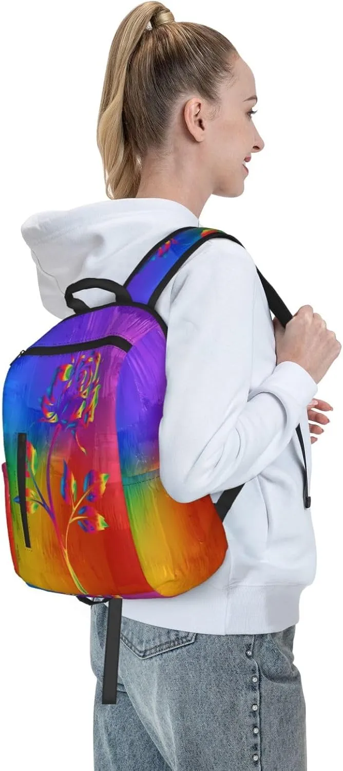 LGBT Gay Pride Rainbow Rose Travel Laptop Backpack Casual Backpacks Double Shoulder Daypack Notebook Rucksack Work Bags Sports Bag for Hiking Camping Beach