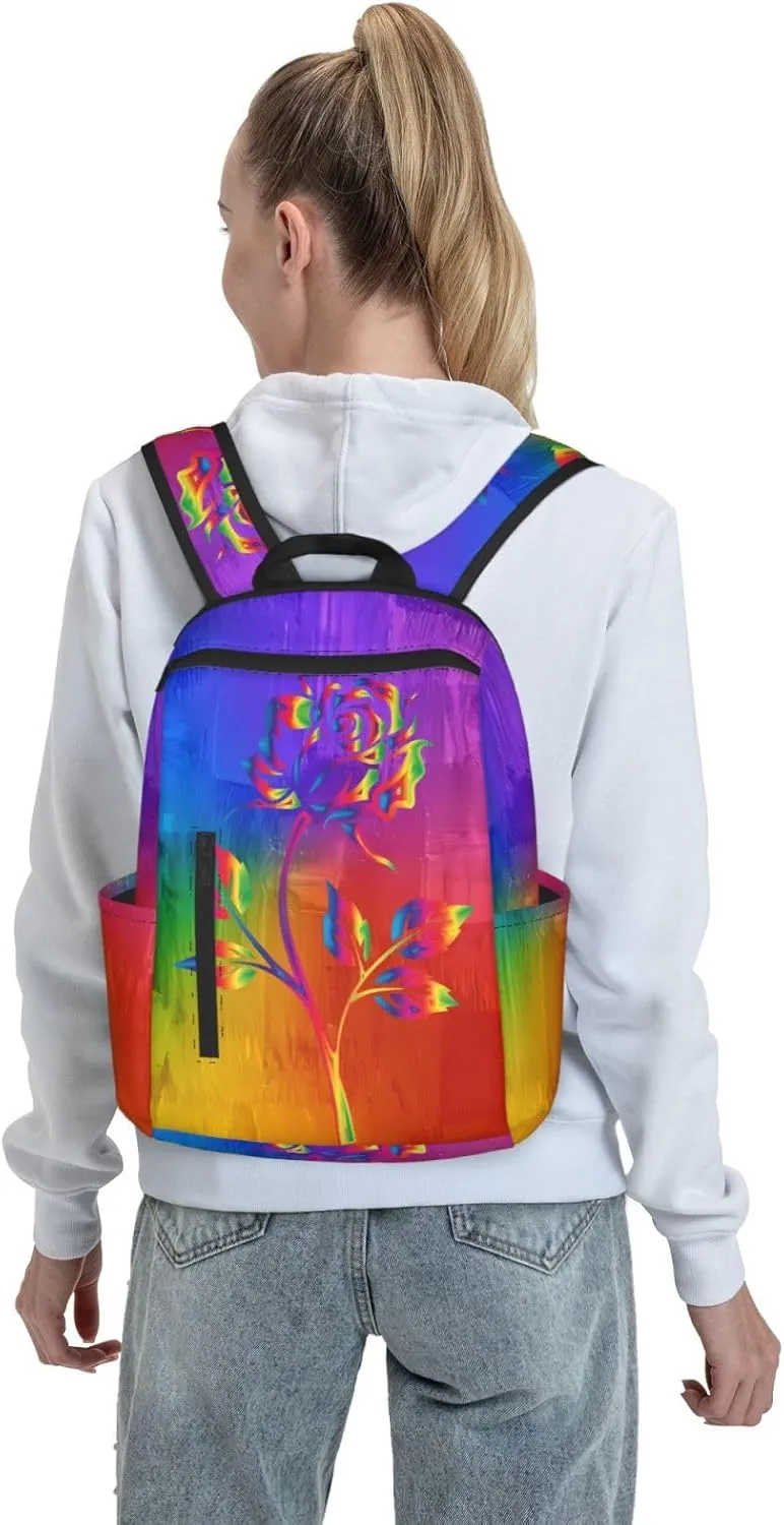 LGBT Gay Pride Rainbow Rose Travel Laptop Backpack Casual Backpacks Double Shoulder Daypack Notebook Rucksack Work Bags Sports Bag for Hiking Camping Beach