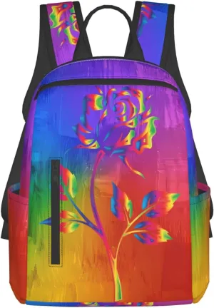 LGBT Gay Pride Rainbow Rose Travel Laptop Backpack Casual Backpacks Double Shoulder Daypack Notebook Rucksack Work Bags Sports Bag for Hiking Camping Beach