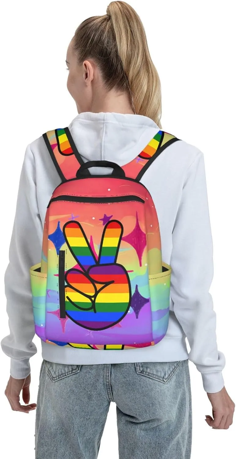 LGBT Gay Pride Rainbow Two Fingers Travel Laptop Backpack Casual Backpacks Double Shoulder Daypack Notebook Rucksack Work Bags Sports Bag for Gym Hiking Camping Beach