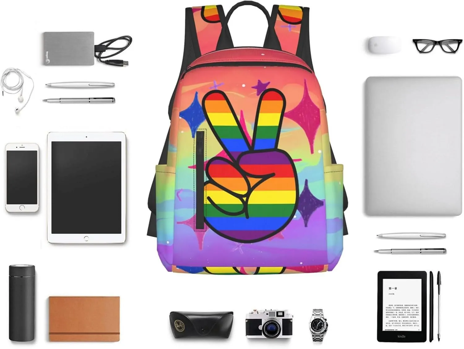 LGBT Gay Pride Rainbow Two Fingers Travel Laptop Backpack Casual Backpacks Double Shoulder Daypack Notebook Rucksack Work Bags Sports Bag for Gym Hiking Camping Beach