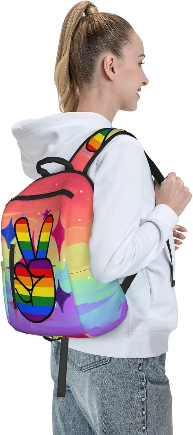 LGBT Gay Pride Rainbow Two Fingers Travel Laptop Backpack Casual Backpacks Double Shoulder Daypack Notebook Rucksack Work Bags Sports Bag for Gym Hiking Camping Beach