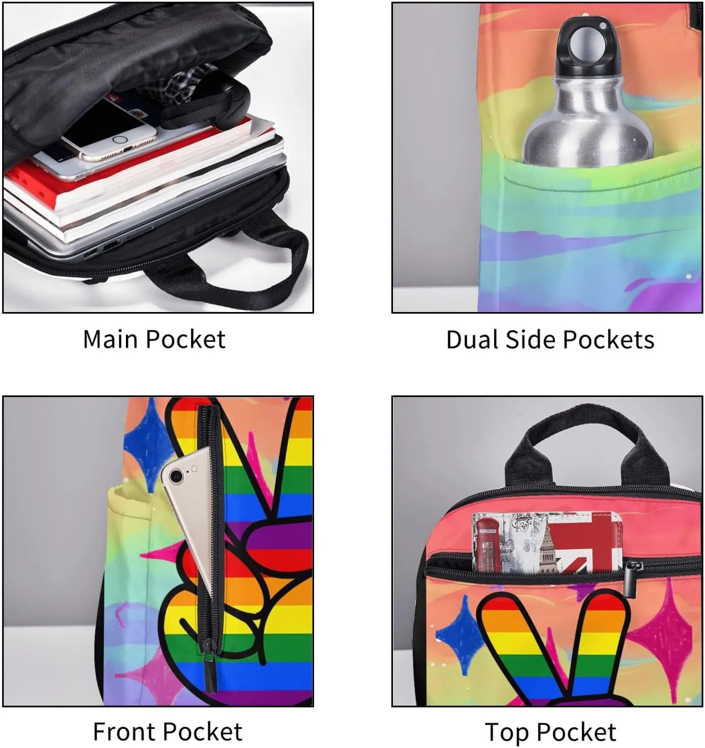 LGBT Gay Pride Rainbow Two Fingers Travel Laptop Backpack Casual Backpacks Double Shoulder Daypack Notebook Rucksack Work Bags Sports Bag for Gym Hiking Camping Beach