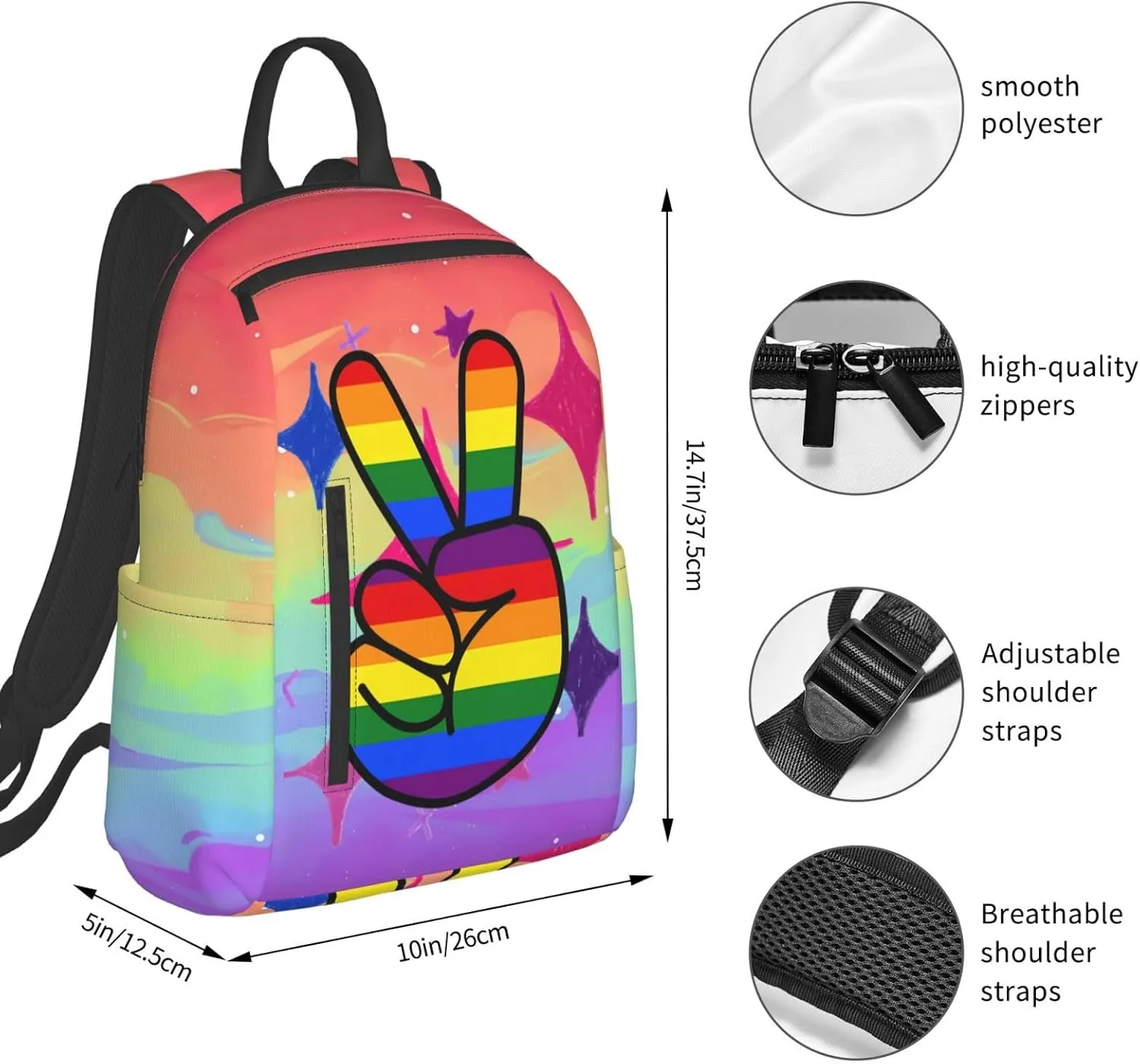 LGBT Gay Pride Rainbow Two Fingers Travel Laptop Backpack Casual Backpacks Double Shoulder Daypack Notebook Rucksack Work Bags Sports Bag for Gym Hiking Camping Beach