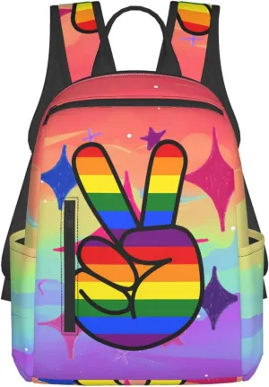 LGBT Gay Pride Rainbow Two Fingers Travel Laptop Backpack Casual Backpacks Double Shoulder Daypack Notebook Rucksack Work Bags Sports Bag for Gym Hiking Camping Beach