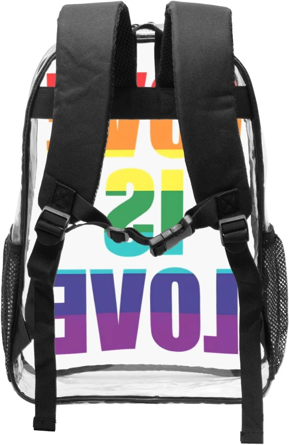 LGBT Pride Rainbow Gay Love Is Love 16 Inch Clear PVC Backpacks Transparent Backpack Multipurpose Double Shoulder Bag for Men Women Gifts