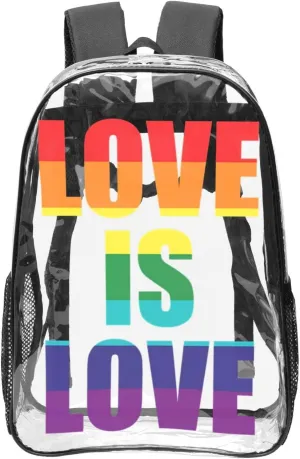 LGBT Pride Rainbow Gay Love Is Love 16 Inch Clear PVC Backpacks Transparent Backpack Multipurpose Double Shoulder Bag for Men Women Gifts