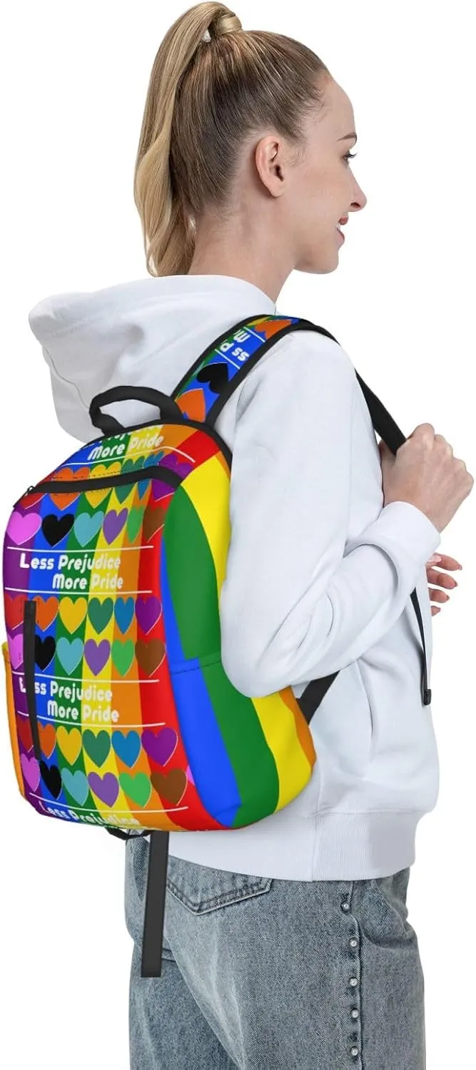 LGBT Rainbow Gay More Pride Less Prejudice Heart Travel Laptop Backpack Casual Backpacks Double Shoulder Daypack Notebook Rucksack Work Bags Sports Bag for Hiking Camping Beach