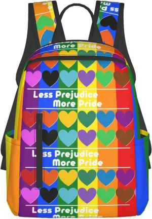 LGBT Rainbow Gay More Pride Less Prejudice Heart Travel Laptop Backpack Casual Backpacks Double Shoulder Daypack Notebook Rucksack Work Bags Sports Bag for Hiking Camping Beach