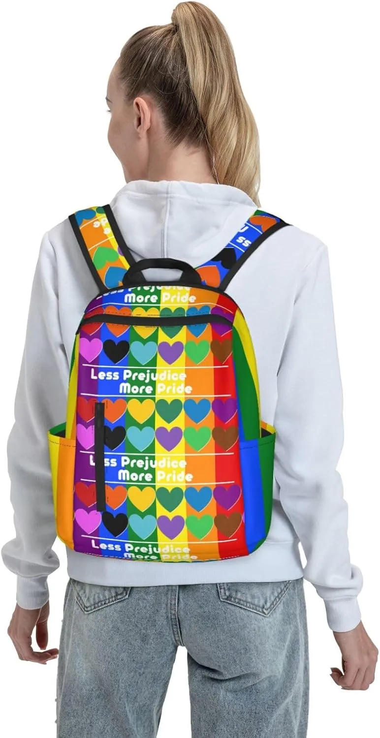 LGBT Rainbow Gay More Pride Less Prejudice Heart Travel Laptop Backpack Casual Backpacks Double Shoulder Daypack Notebook Rucksack Work Bags Sports Bag for Hiking Camping Beach