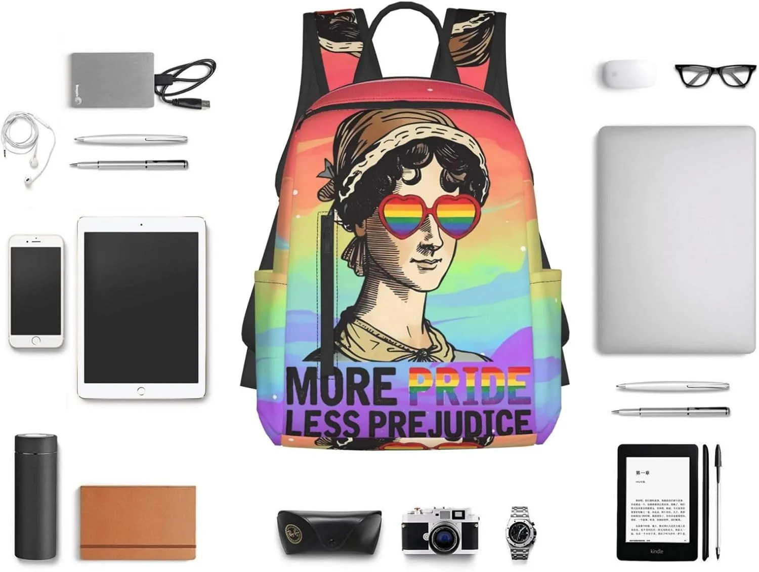 LGBT Rainbow Gay More Pride Less Prejudice Travel Laptop Backpack Casual Backpacks Double Shoulder Daypack Notebook Rucksack Work Bags Sports Bag for Hiking Camping Beach