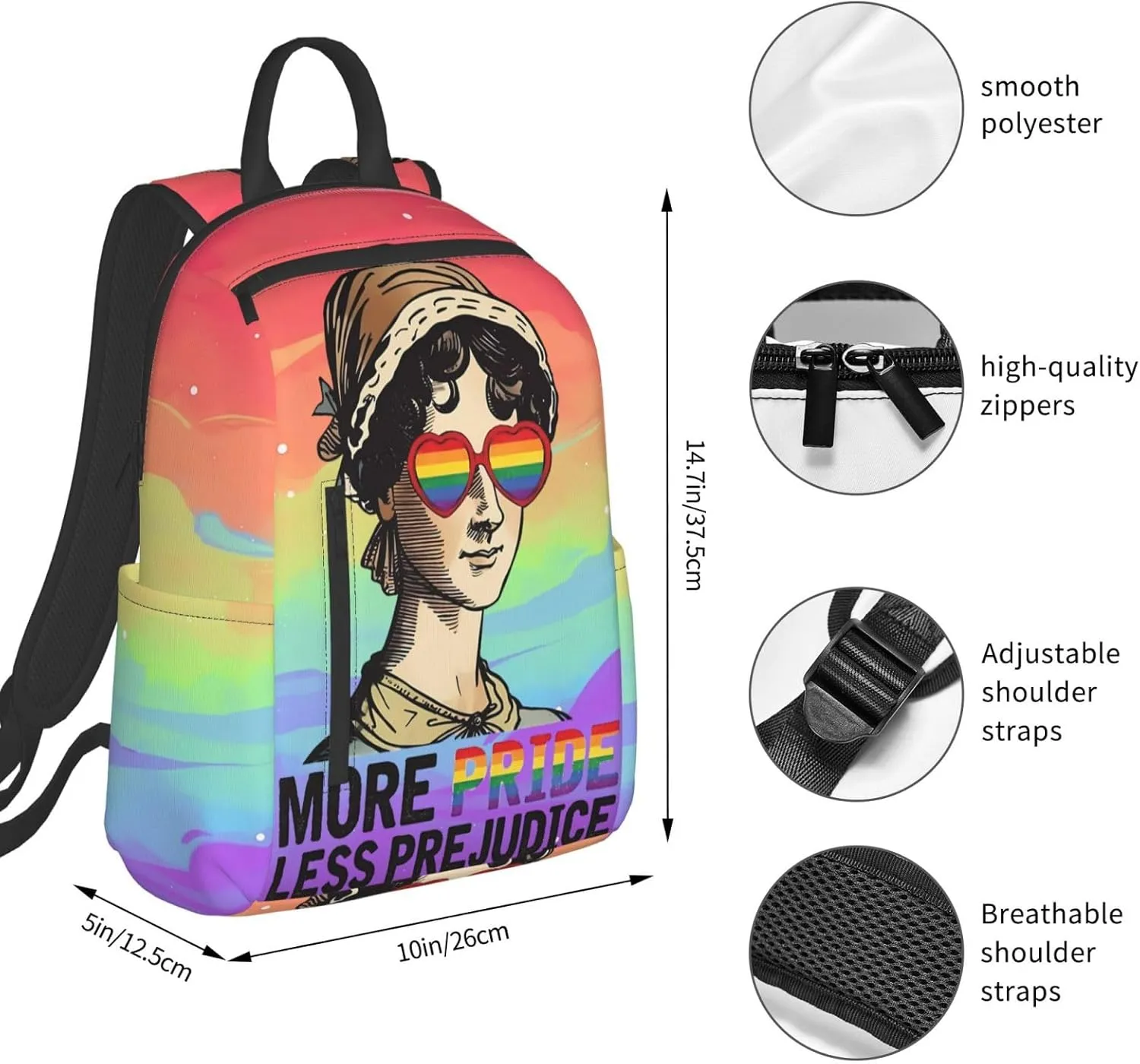 LGBT Rainbow Gay More Pride Less Prejudice Travel Laptop Backpack Casual Backpacks Double Shoulder Daypack Notebook Rucksack Work Bags Sports Bag for Hiking Camping Beach