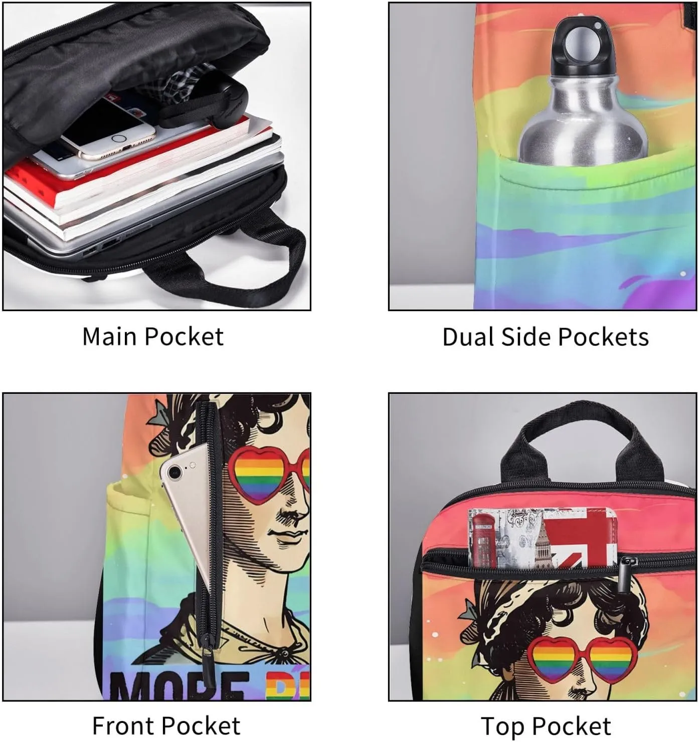 LGBT Rainbow Gay More Pride Less Prejudice Travel Laptop Backpack Casual Backpacks Double Shoulder Daypack Notebook Rucksack Work Bags Sports Bag for Hiking Camping Beach