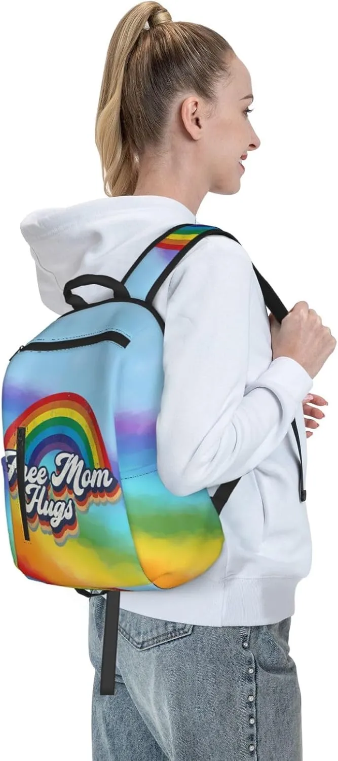 LGBT Rainbow Gay Pride Free Mom Hugs Travel Laptop Backpack Casual Backpacks Double Shoulder Daypack Notebook Rucksack Work Bags Sports Bag for Gym Hiking Camping Beach