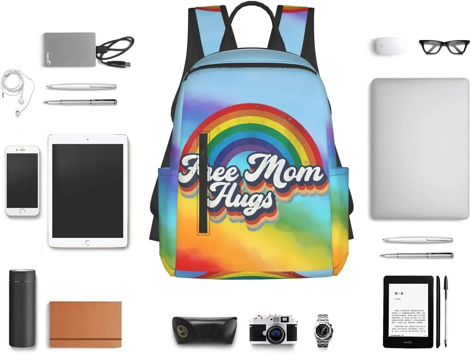 LGBT Rainbow Gay Pride Free Mom Hugs Travel Laptop Backpack Casual Backpacks Double Shoulder Daypack Notebook Rucksack Work Bags Sports Bag for Gym Hiking Camping Beach