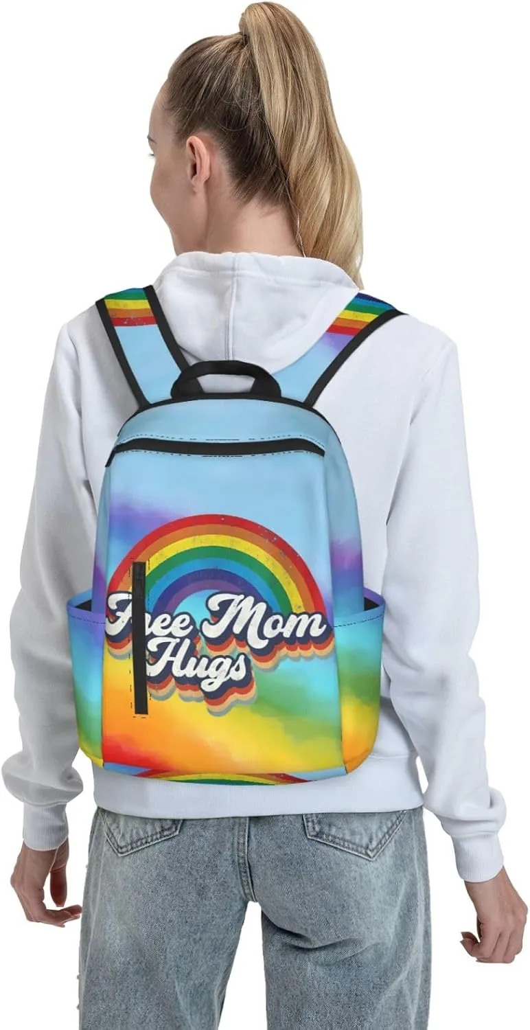 LGBT Rainbow Gay Pride Free Mom Hugs Travel Laptop Backpack Casual Backpacks Double Shoulder Daypack Notebook Rucksack Work Bags Sports Bag for Gym Hiking Camping Beach