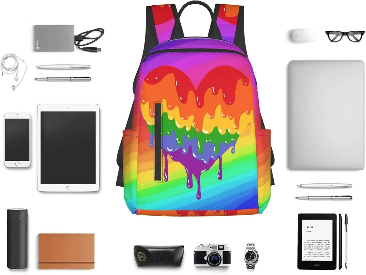 LGBT Rainbow Gay Pride Graffiti Love Heart Travel Laptop Backpack Casual Backpacks Double Shoulder Daypack Notebook Rucksack Work Bags Sports Bag for Gym Hiking Camping Beach