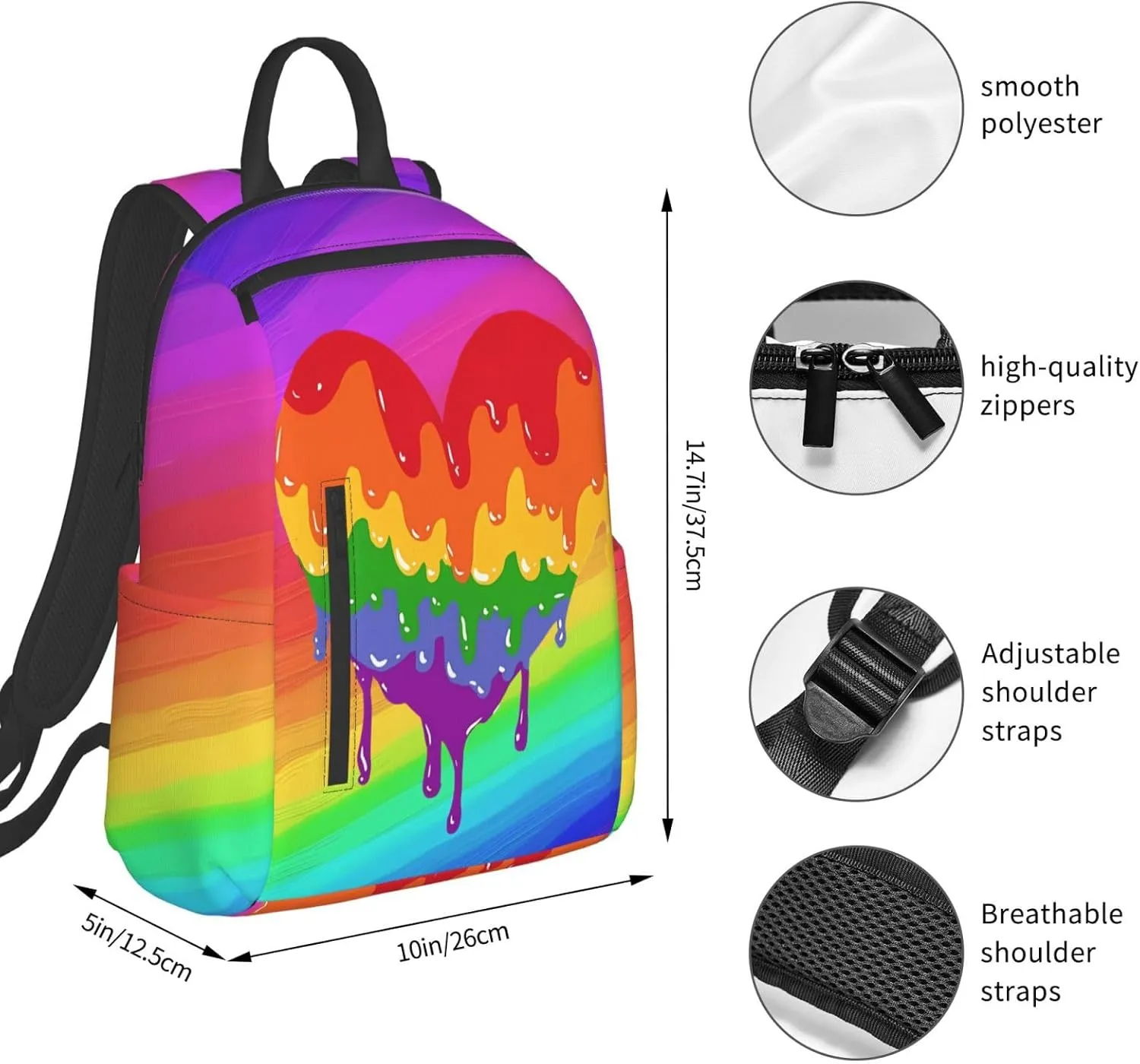 LGBT Rainbow Gay Pride Graffiti Love Heart Travel Laptop Backpack Casual Backpacks Double Shoulder Daypack Notebook Rucksack Work Bags Sports Bag for Gym Hiking Camping Beach