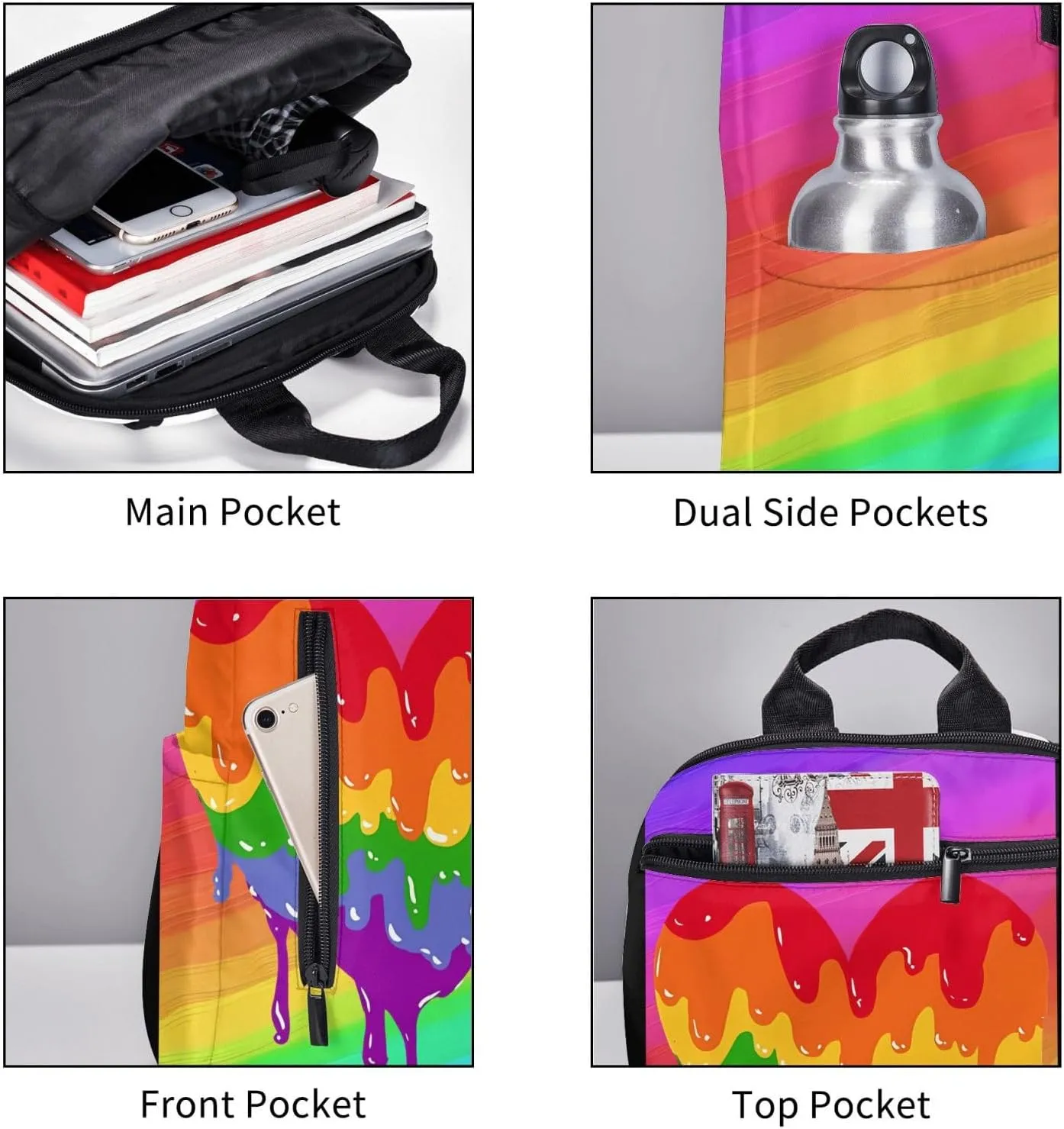 LGBT Rainbow Gay Pride Graffiti Love Heart Travel Laptop Backpack Casual Backpacks Double Shoulder Daypack Notebook Rucksack Work Bags Sports Bag for Gym Hiking Camping Beach