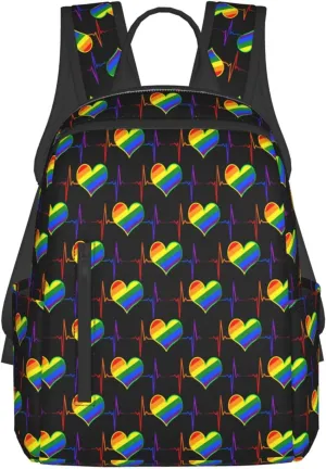 LGBT Rainbow Gay Pride Heart Beat Pulse Travel Laptop Backpack Casual Backpacks Double Shoulder Daypack Notebook Rucksack Work Bags Sports Bag for Hiking Camping Beach