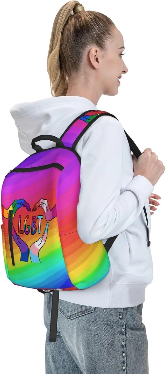LGBT Rainbow Gay Pride Heart Gesture Travel Laptop Backpack Casual Backpacks Double Shoulder Daypack Notebook Rucksack Work Bags Sports Bag for Gym Hiking Camping Beach