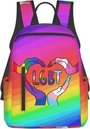 LGBT Rainbow Gay Pride Heart Gesture Travel Laptop Backpack Casual Backpacks Double Shoulder Daypack Notebook Rucksack Work Bags Sports Bag for Gym Hiking Camping Beach