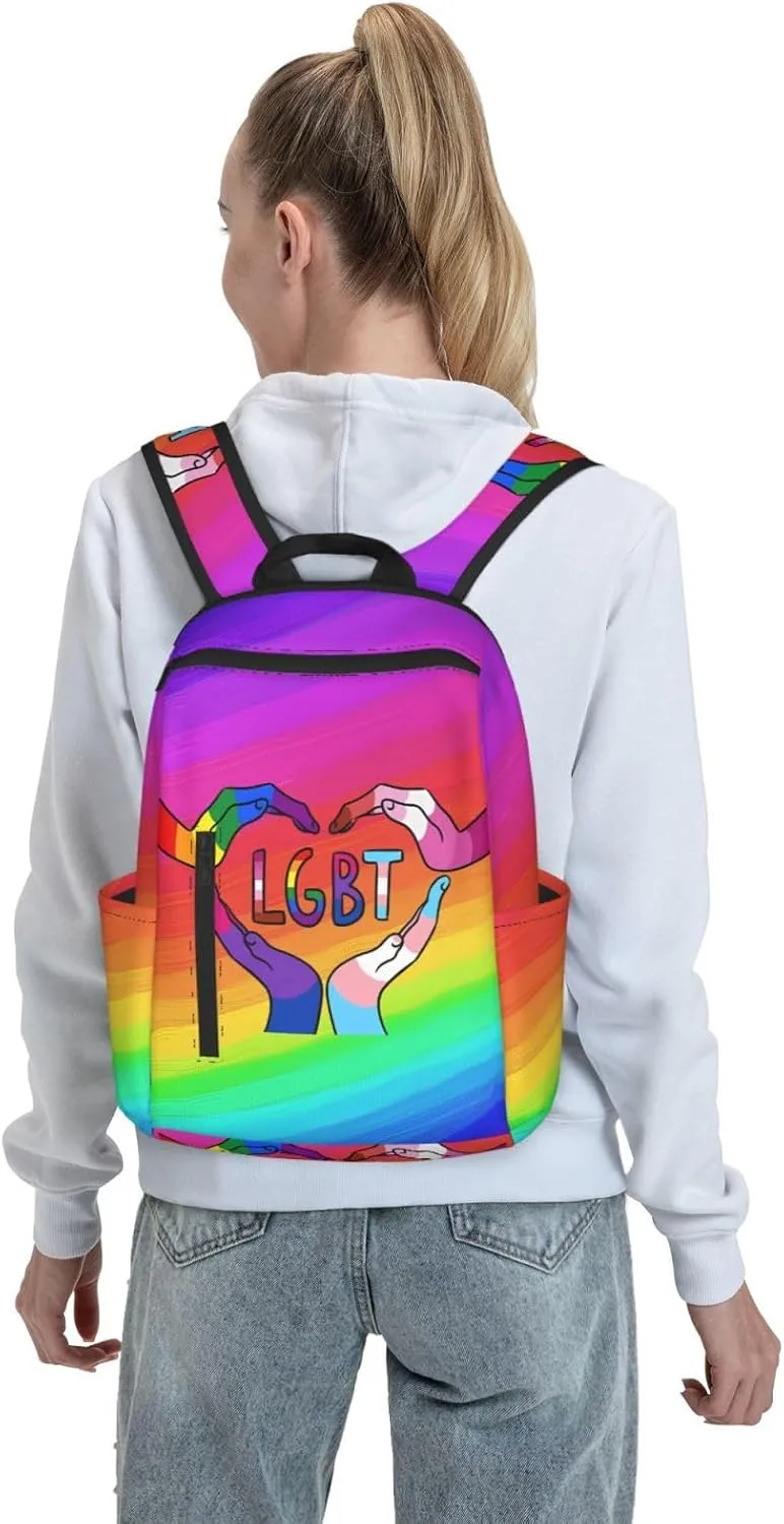 LGBT Rainbow Gay Pride Heart Gesture Travel Laptop Backpack Casual Backpacks Double Shoulder Daypack Notebook Rucksack Work Bags Sports Bag for Gym Hiking Camping Beach